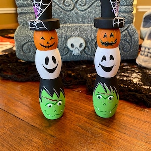Halloween Peg Doll  | Halloween Decor | Monster Peg Doll | Halloween Toy | Wood Toy | Hand Painted | Pumpkin | Frankenstein | Ghost