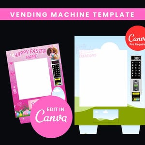 12X16 Easter Vending Machine Template | Pink Doll Design Easter Vending Machine| Canva Editable Vending Machine with Legs