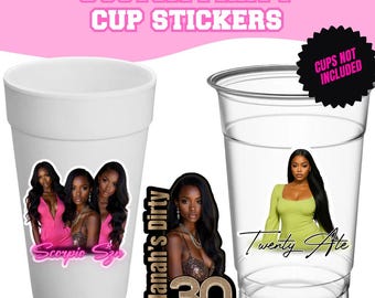 Pegatinas personalizadas para vasos de fiesta/Pegatinas de vinilo impermeables/Pegatina personalizada para vasos/Pegatinas para vasos de poliestireno