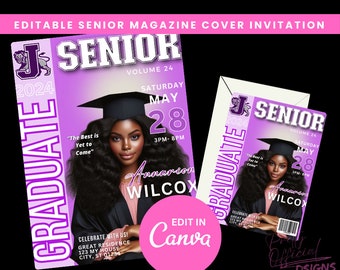 Senior Graduate Magazine Cover Invitation| Editable Template| Class of 2024 Magazine | High School Graduation| Canva Template