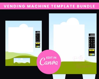 Paquete de plantillas para máquinas expendedoras: máquina expendedora de 12 x 15, máquina expendedora de 8 x 10, máquina expendedora editable de Canva de 11 x 17 con patas
