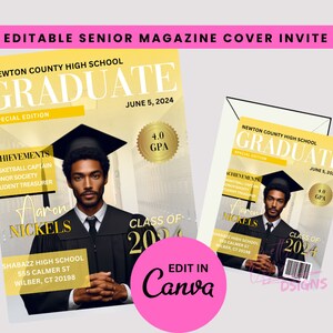 Graduate Magazine Cover High School| College Editable Template| 2025 Senior Magazine| Class of 2025| Grad Celebration