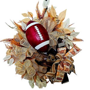 Neutral Football Wreath with Vintage Football Attachment, Fall Front Door Decor, Autumn Sports Wreath, Game Day Rustic Wreath