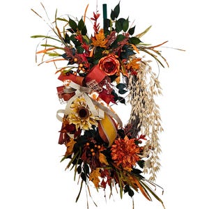 Large Fall Grapevine Wreath, Over the Top Autumn Door Decor with Sunflowers, Rustic Farmhouse Thanksgiving Front Porch Decoration