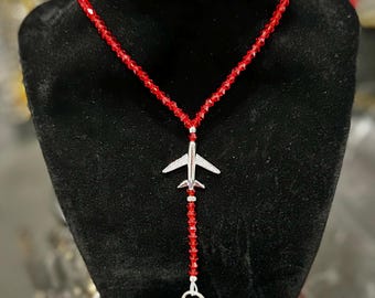 RED (color) Crystal Airplane Lanyard  |  Color Options Vary by Listing  |  Pick Airplane Style, Metal & Add Ons
