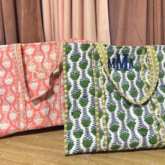 Monogram Quilted Oversized TOTE Bag REVERSIBLE, Catch All Carry