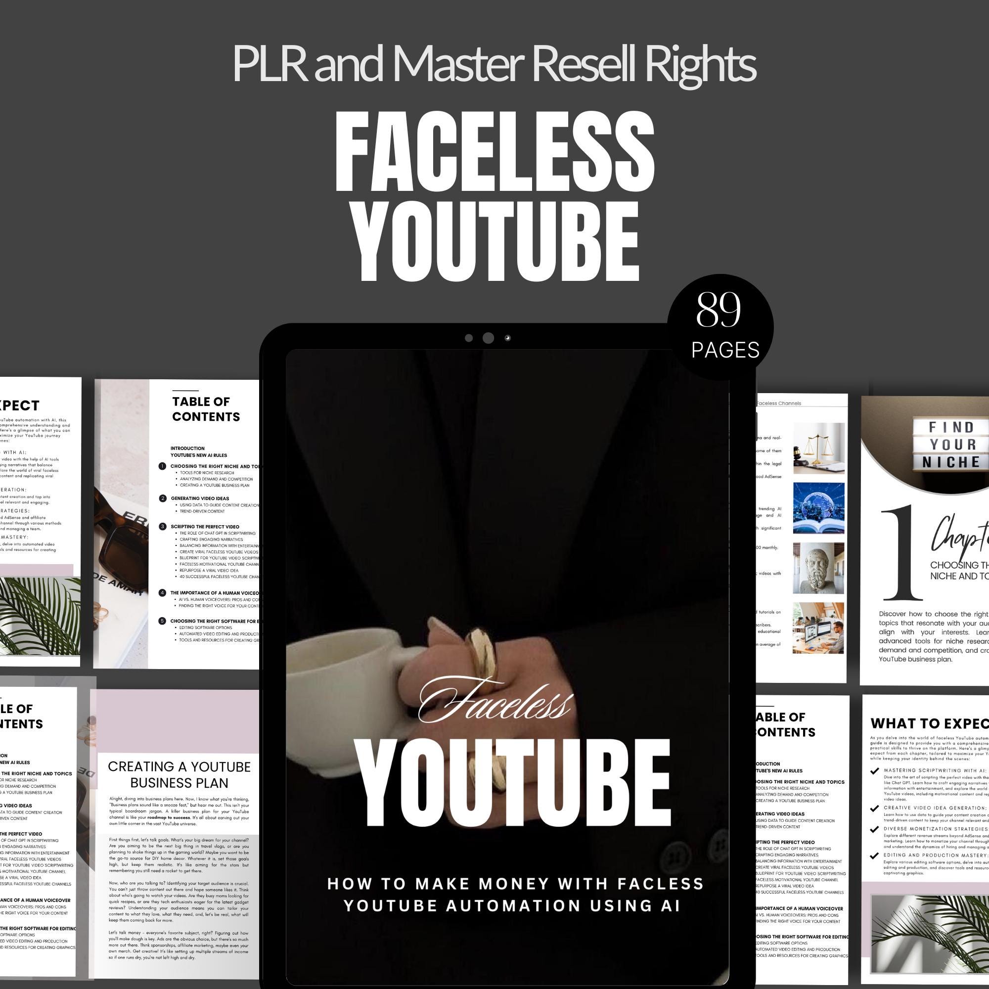 Przewodnik po marketingu cyfrowym Faceless YouTube Ebook Social Media Planner Jak zarabiać na YouTube za pomocą AI MRR Faceless YouTube Automation