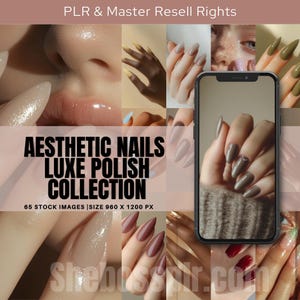 May include: A collage of images featuring various manicures with different shades of brown nail polish. The images showcase a variety of nail shapes and styles, including long, almond-shaped nails, short, square nails, and oval nails. The text "Aesthetic Nails Luxe Polish Collection" is displayed in the center of the collage.
