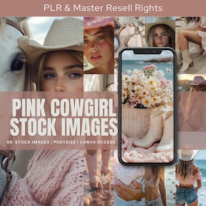 Pink Cowgirl Photo Western Stock Images MRR Digital Product Images for Instagram Canva Content Creators Bloggers Country Girl Branding