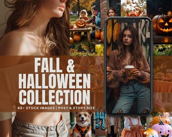 Cozy Autumn Stock Photo Bundle: Halloween Pumpkins, Kids, Porch Decor (PLR & MRR)