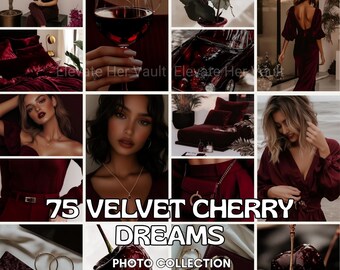 Burgundy Stock Photo Bundle: 75 Velvet Cherry AI Images (PLR MRR Digital Download)