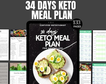Plan de comidas y recetas cetogénicas: Guía de 34 días (Producto digital PLR/MRR)
