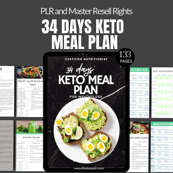 Keto Meal Plan & Recipe eBook: 34-Day Guide (PLR/MRR Digital Product)