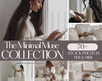 White Stock Photos Minimalist Stock Bundle PLR & MRR Digital Download Women Neutral Aesthetic Images