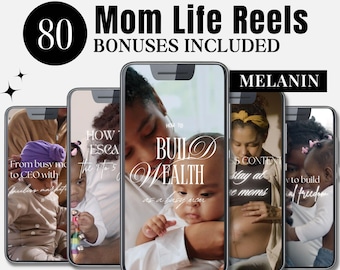 May include: A set of eight phone screen mockups with various images and text overlays. The text includes "How to Escape the 9 to 5", "Build Wealth as a Busy Mom", "Boss Content Stay at Home Moms", and "How to Build Financial Freedom".