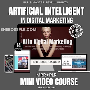 以下が含まれることがあります： デジタルマーケティングコースの広告。画像には、デジタルマーケティングにおけるAIに関連するコンテンツを表示するラップトップ、タブレット、スマートフォンが含まれています。「Artificial Intelligent in Digital Marketing」と「AI in Digital Marketing」というテキストが含まれています。