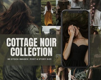 Pacote de fotos de estoque Dark Cottagecore Moody Forest Fotografia de natureza feminina estética Conteúdo vintage Fairycore para Instagram e Branding