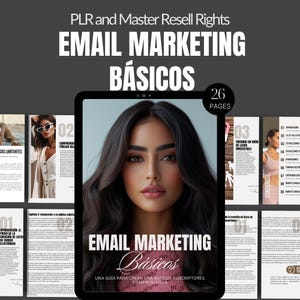 Può includere: Una copertina di ebook digitale con il viso di una donna sulla copertina. Il titolo è "Email Marketing Básicos" e il sottotitolo è "Una Guía Para Crear Una Base de Suscriptores Comprometida". La copertina è di 26 pagine.
