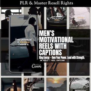 Faceless Men Reels Dark Aesthetic Videos for Instagram Men Faceless Videos with Captions PLR MRR Canva Digital Download Content Men Videos