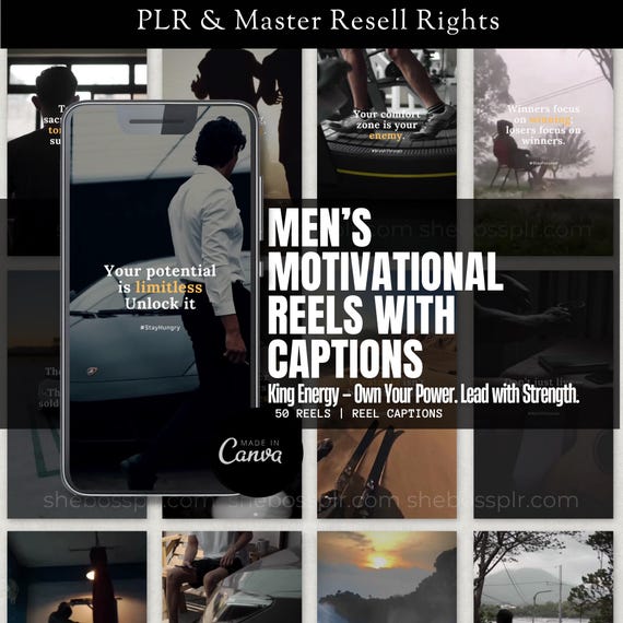 Faceless Men Reels Dark Aesthetic Videos for Instagram Men Faceless Videos with Captions PLR MRR Canva Digital Download Content Men Videos