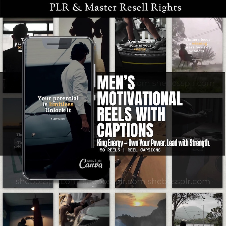 Faceless Men Reels Dark Aesthetic Videos for Instagram Men Faceless Videos with Captions PLR MRR Canva Digital Download Content Men Videos