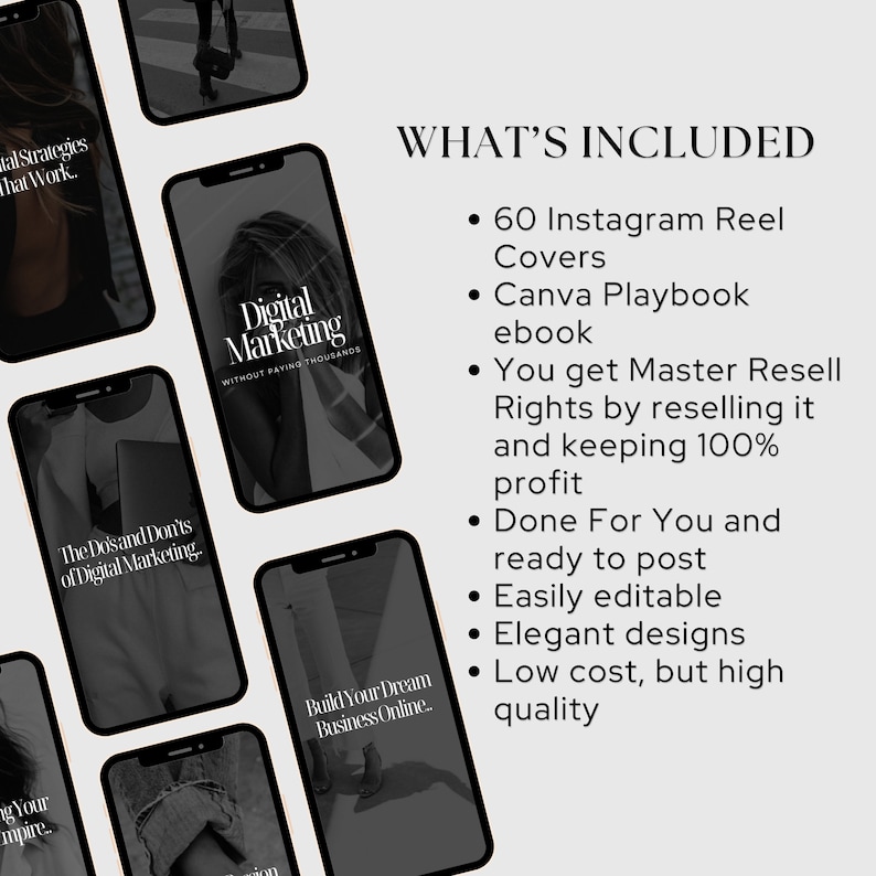Dark Aesthetic Reel Covers Dark & Modern Instagram Reel Covers MRR Reel Digital Marketing MRR Cover Template Digital Products To Resell