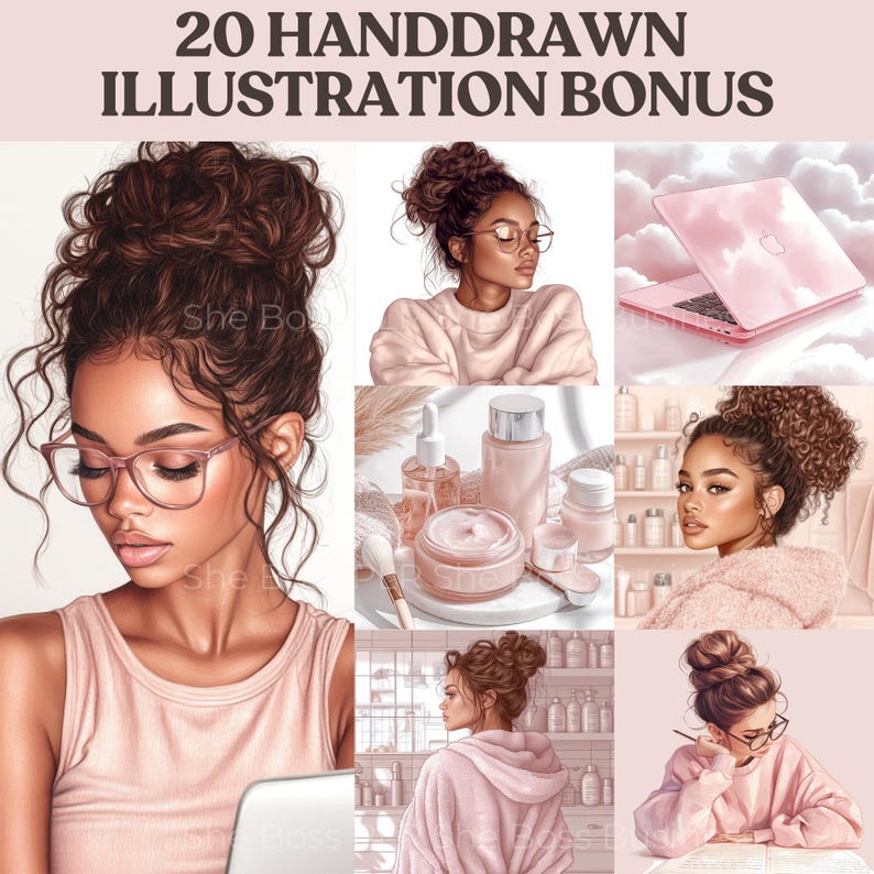 Handdrawn illustrations self care stock images with resel;l rights
