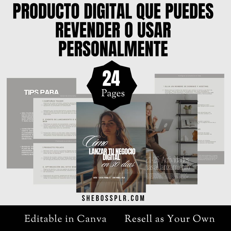 Digital Business Launch Guide (spanish) - PLR & MRR - Canva - Etsy
