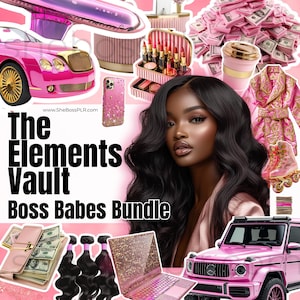 Boss Babe PLR MRR Pink Luxury Aesthetic Glam Digital Clipart For Entrepreneurs Pink Element Melanin Stock Photos Hair Graphic Elements Pack