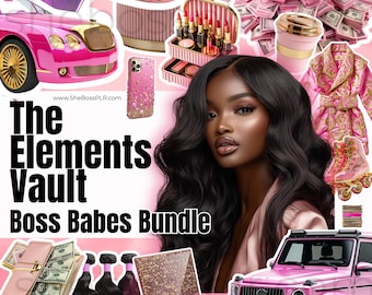 Pink Glam Boss Babe Clipart: Melanin Stock Fotos, Haar Grafiken (PLR MRR)