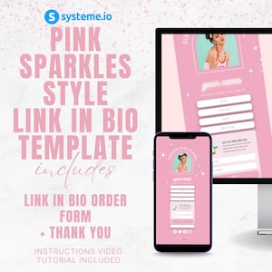 Pink Sparkles Link in Bio Template: Systeme.io Website (MRR)
