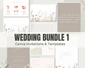Floral Wedding Invitation Bundle: Canva Editable Templates (Digital Download)