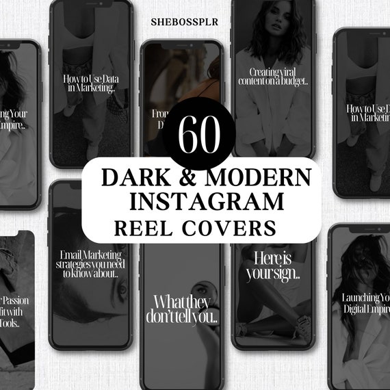 Dark Aesthetic Reel Covers Dark & Modern Instagram Reel Covers MRR Reel Digital Marketing MRR Cover Template Digital Products To Resell