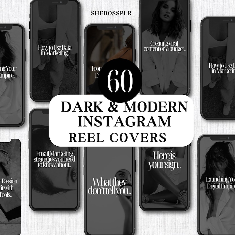 Dark Aesthetic Reel Covers Dark & Modern Instagram Reel Covers MRR Reel Digital Marketing MRR Cover Template Digital Products To Resell