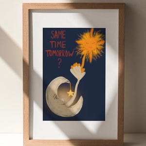 Celestial Art Print, Sun and Moon Poster, Funny Wall Art, Apartment Decor