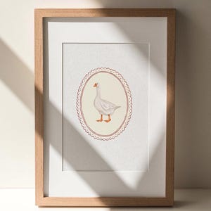 Goose Art Print, vintage boerderijgans, schattige gans muurdecoratie, Cottagecore Goose-print, grillige vogelillustratie, rustieke dierenkunstwerken