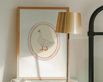 Vintage Farmhouse Goose, Cottagecore Goose Print, Rustic Animal Artwork