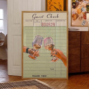 Impresión de bebidas con cheque de invitado, decoración de carrito de bar, arte de bar vintage, impresión de decoración de habitaciones, decoración de apartamentos universitarios (retro)