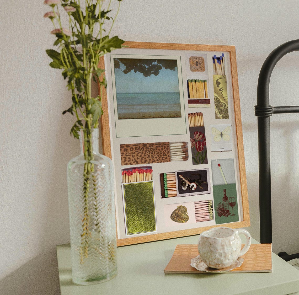 Vintage Beach Collage Print, Matchbox Art With Floral Textures ...