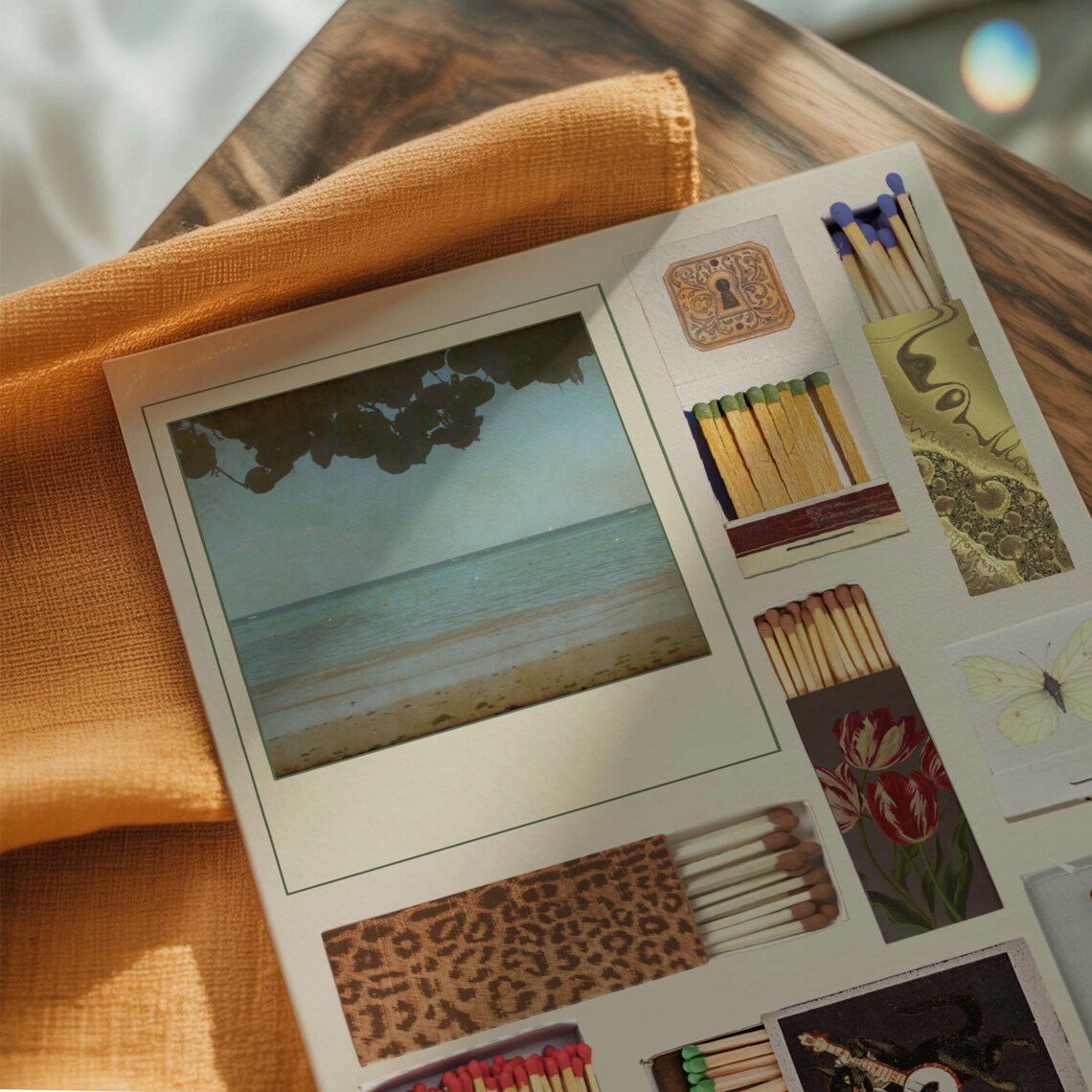Vintage Beach Collage Print, Matchbox Art With Floral Textures ...