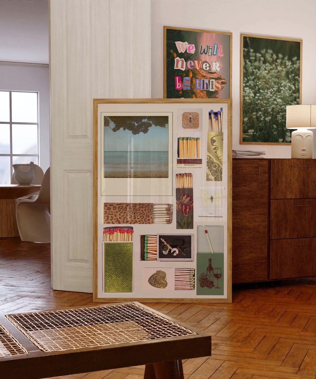Vintage Beach Collage Print, Matchbox Art With Floral Textures ...