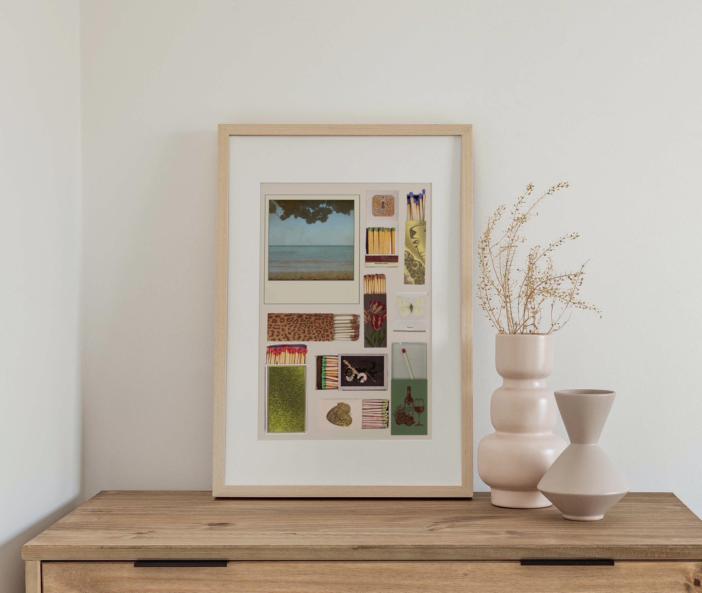 Vintage Beach Collage Print, Matchbox Art With Floral Textures ...