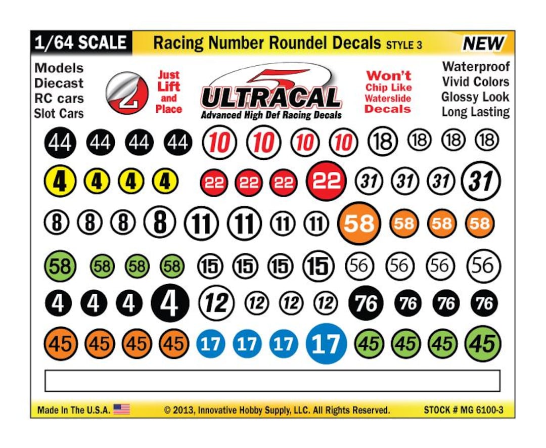 MG 6100-3 Ultracal Racing Number Roundel Decals Style 3 1:64 Scale - Etsy