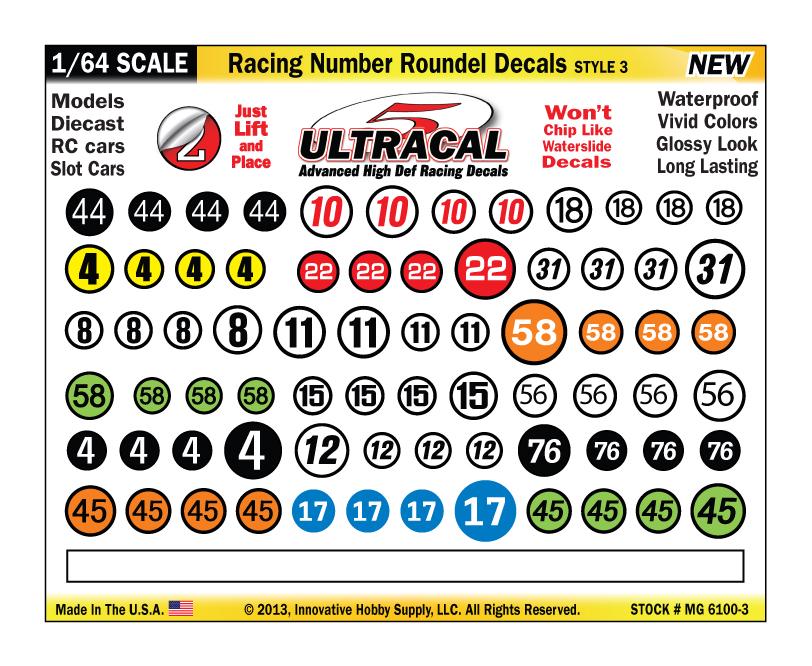 MG 6100-3 Ultracal Racing Number Roundel Decals Style 3 1:64 Scale - Etsy