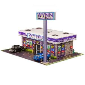 Bk 6435 1/64 Slot Car Ho Wynn Auto Parts Store Photo Real Kit Model Diorama Scenery