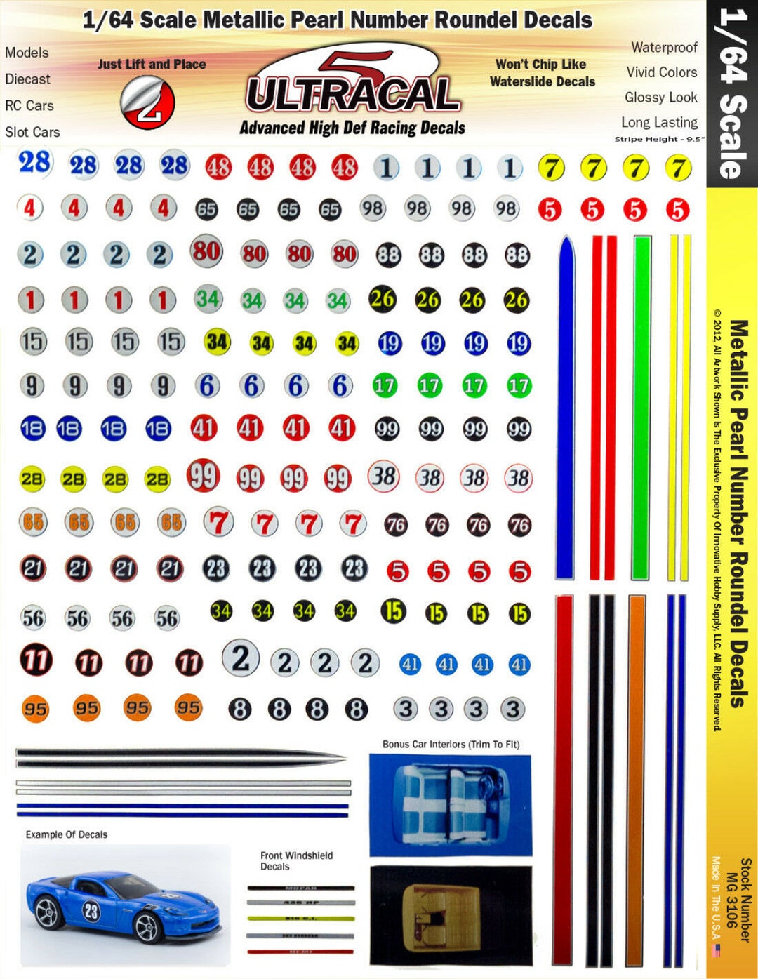 MG 3106 Ultracal Racing Metallic Pearl Number Roundel Decals 1:64 HO ...