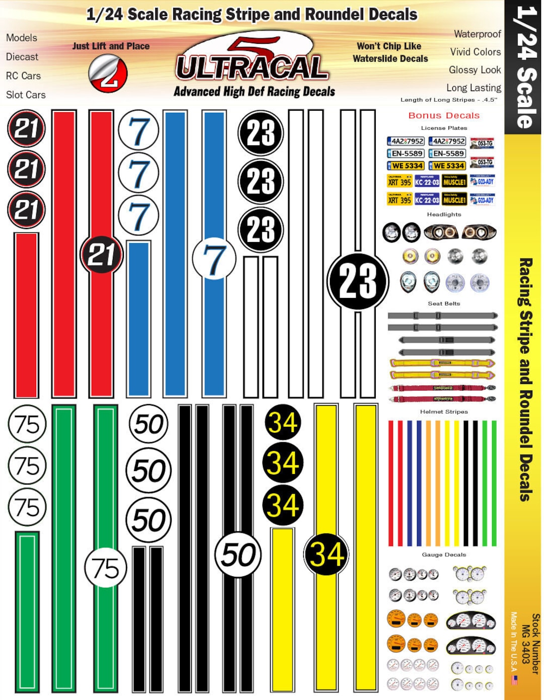 MG 3403 Ultracal Racing Stripe and Roundel Decals for 1:24 Scale ...