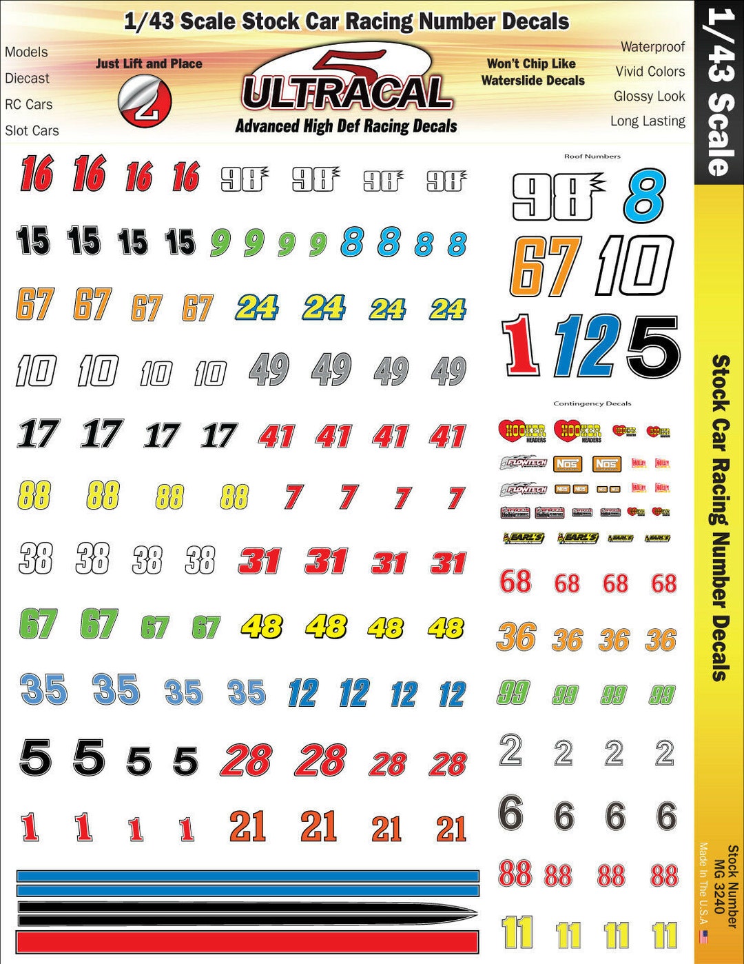 MG 3240 Ultracal Racing Stock Car Racing Number Decals 1:43 Scale - Etsy