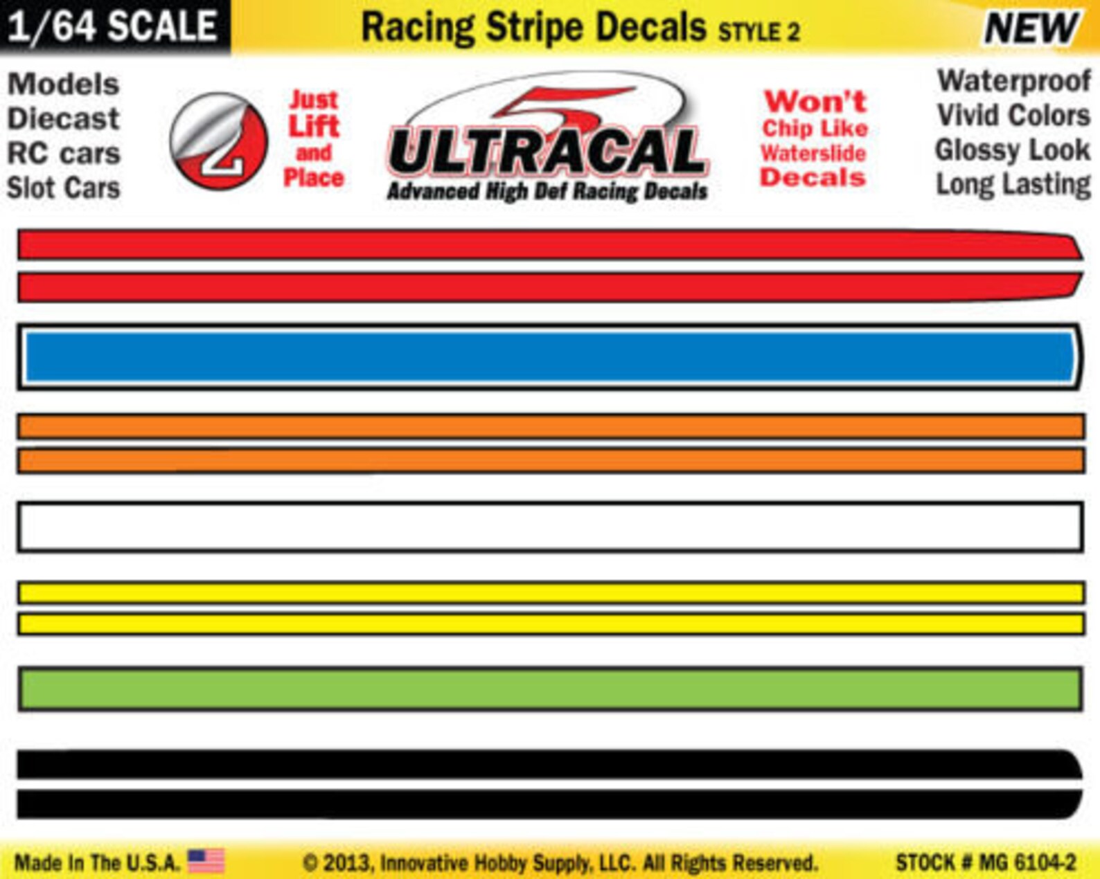 MG 6104-2 Ultracal Racing Stripe Decals Style 2 Red Blue Orange 1:64 ...