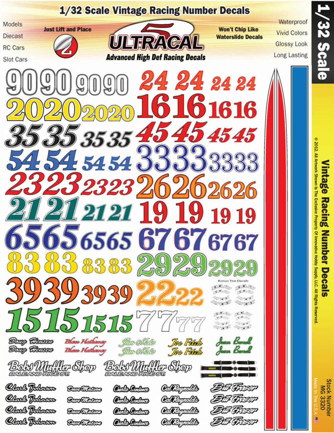 Number 3320 MG 3320; Ultracal Vintage Racing Number Decals for 1/32 Scale ...